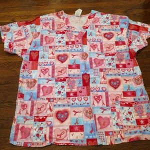 EUC WS Gear pink breast cancer ribbons scrub top